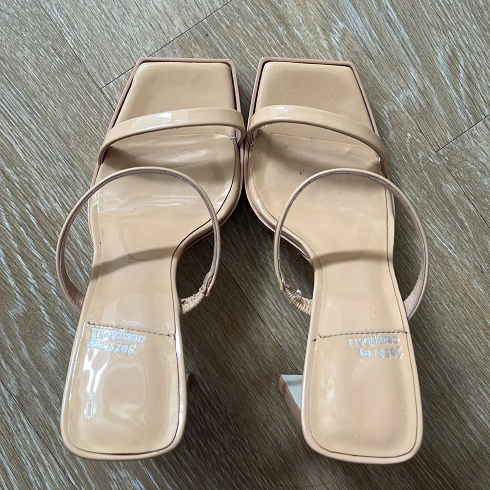 Jeffery Campbell Hustler Platform Sandal Nude Patent Leather Strappy Block Heels